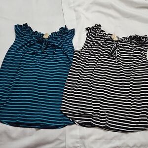 Faded Glory Striped Tank Tops Set of 2 - Black/White & Blue/Green Size 2X